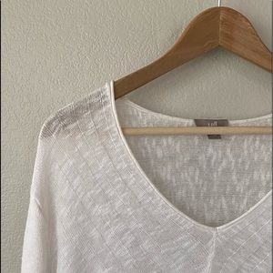 J JILL XL White Linen Blend V-Neck Tunic Sweater Top Shirt